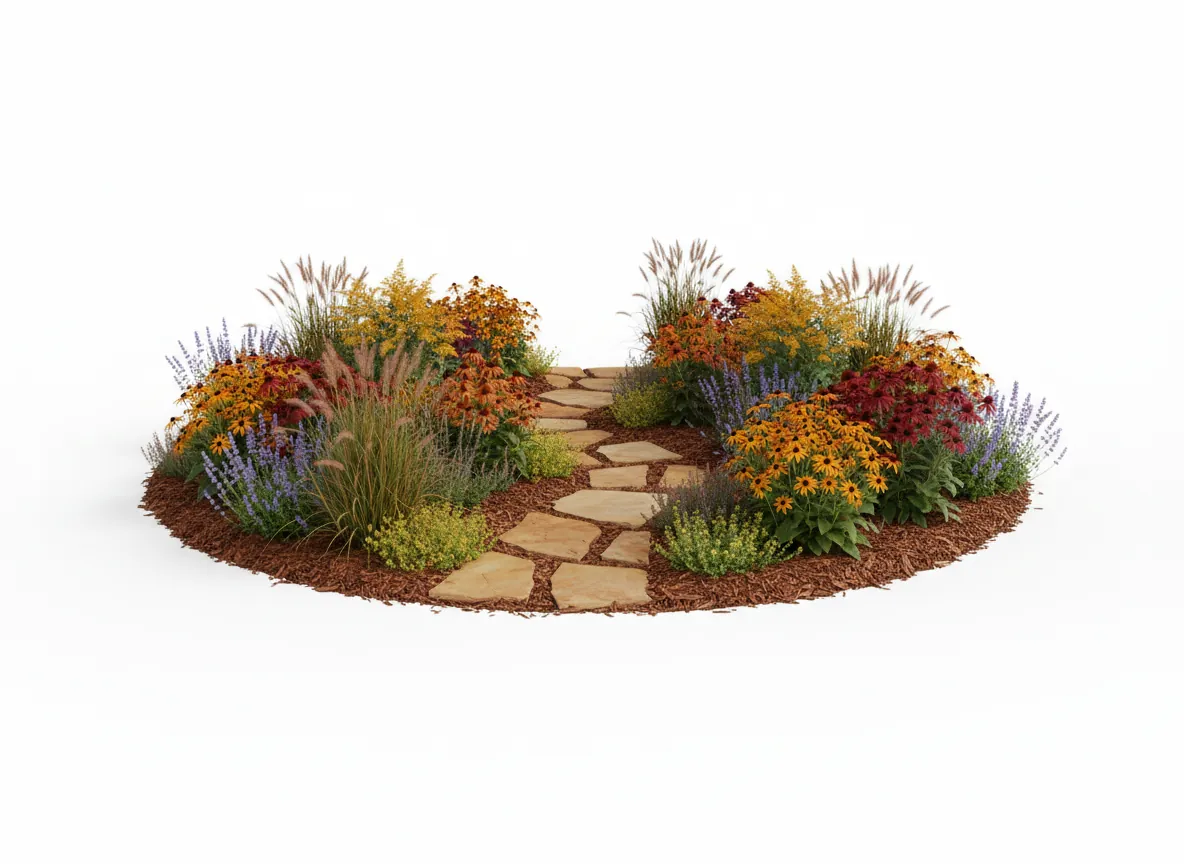 Professional landscape design with plantings and lighting